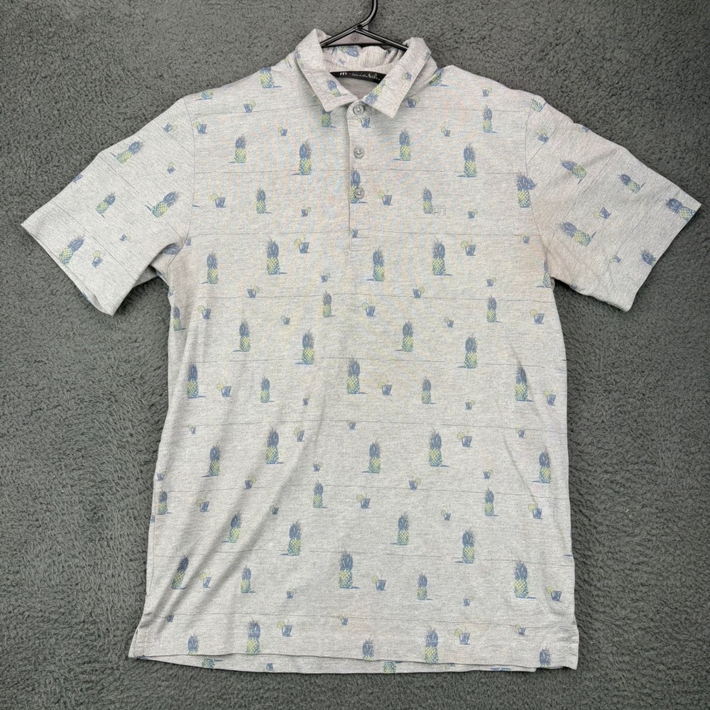 Travis‎ Mathew Mens Gray Pineapple Cocktail Print Polo Shirt Size Medium M